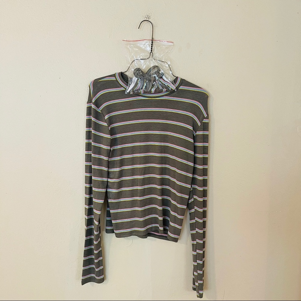 NWOT Olive Striped Knit Top with Mask